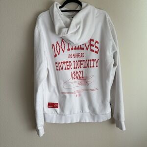 100 Thieves Hoodie Men L White Enter Infinity 2021 Graphic Pullover Sweatshirt
